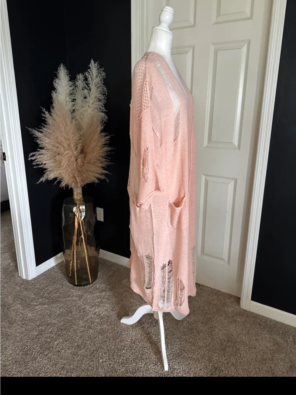 NWT POL oversized Open front Distressed Peachy Pink Duster Cardigan size Small - Picture 8 of 12